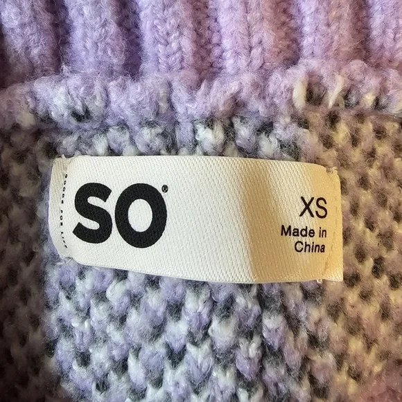SO Crewneck Drop-Shoulder Pullover Cropped Sweater, Purple Butterflies, Size XS - Picture 10 of 10